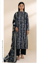 Navy blue vertical floral  unstitched 3 piece Exclusive viscouse