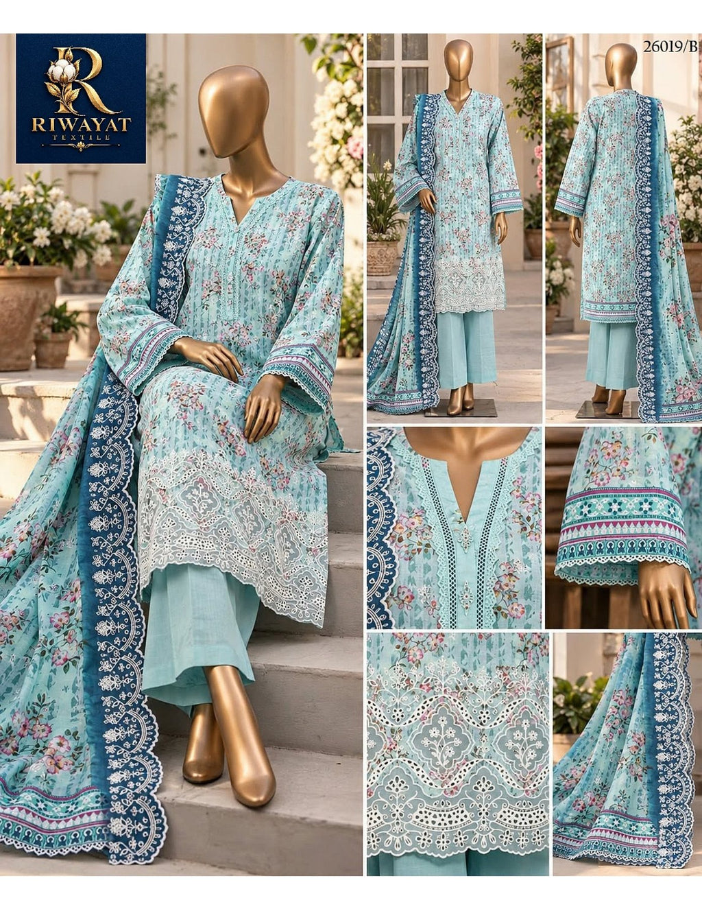 Riwayat premium Embroidery khaddar 3 piece suit