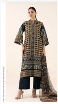 Navy blue mustard diamond premium sapphire unstitched 3 piece Exclusive viscouse